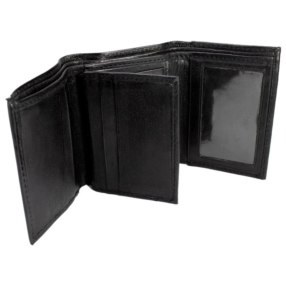 Men Wallet in Lambskin Leather Thin Trifold Black Classic Wallet